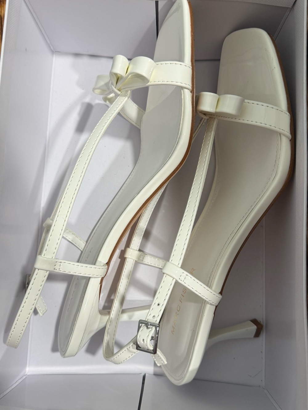 Marc Fisher White Bow-Accent Slingback Heels